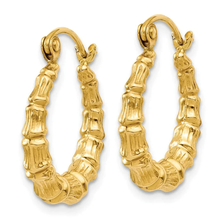 14k Polished Bamboo Design Hollow Hoop Earrings