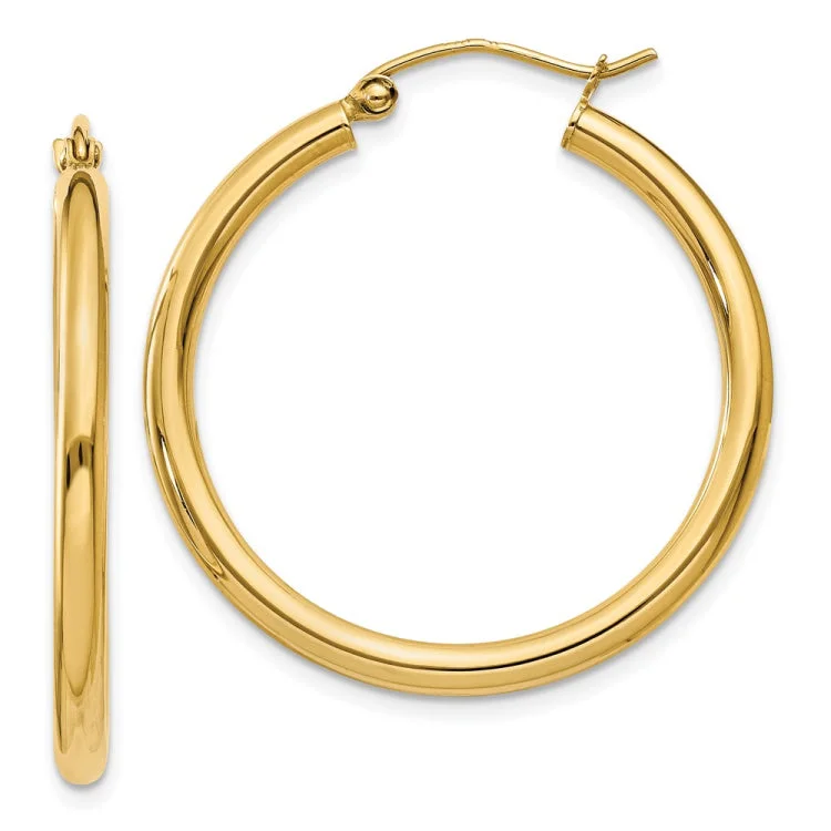 14k Polished 2.5mm Lightweight Tube Hoop Earrings