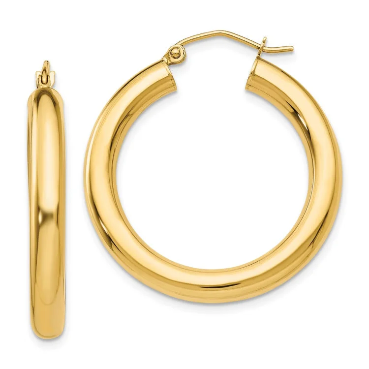 14K Polished 4mm Lightweight Tube Hoop Earrings