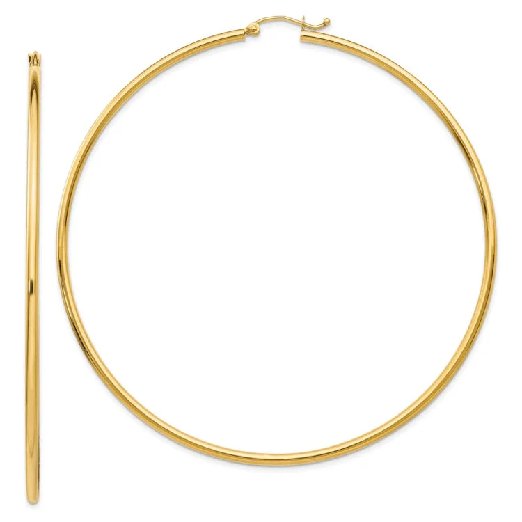 14k Polished 2x75mm Lightweight Round Tube Hoop Earrings