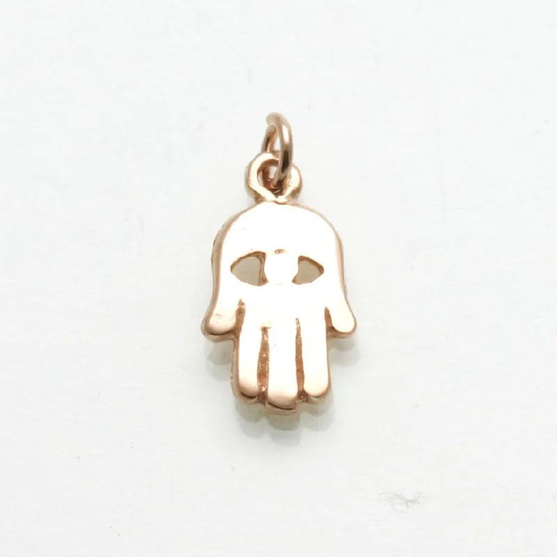 14k Rose Gold Hamsa Hand Evil Eye Pendant Small