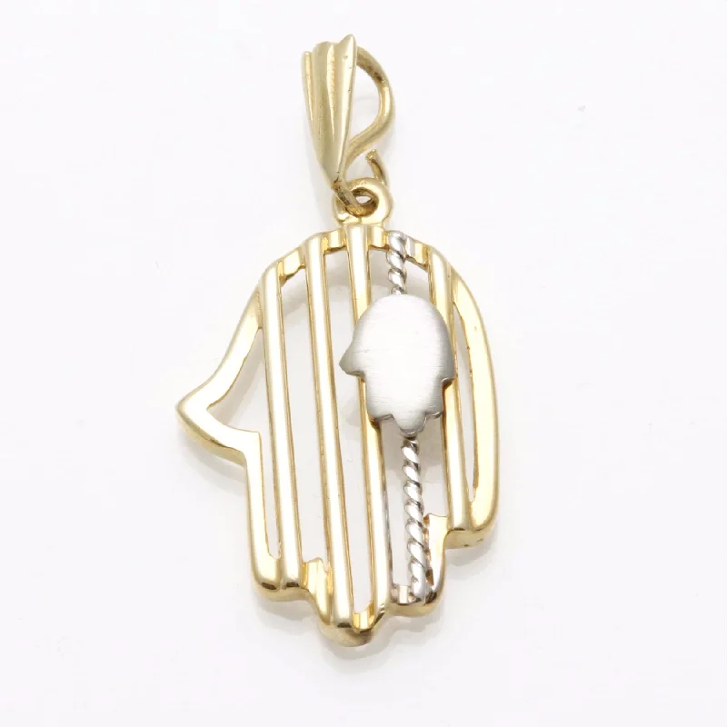 14k Yellow White Gold Hamsa Pendant Modern